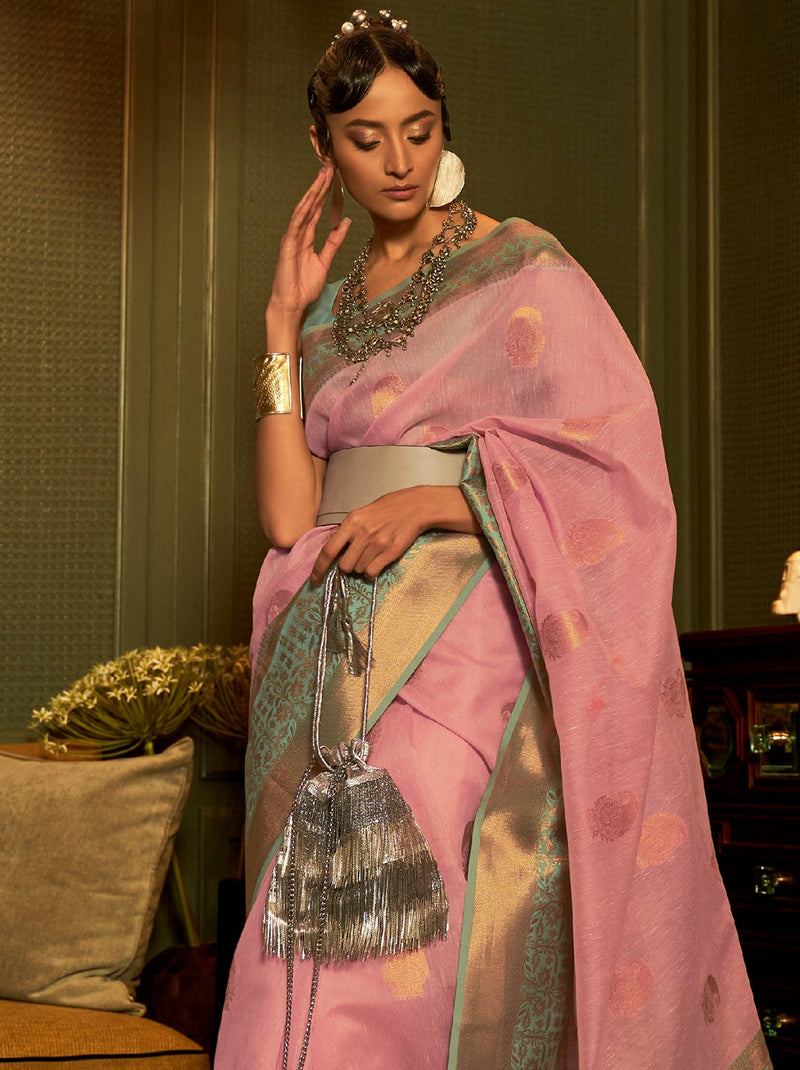 Poised pink TrendyOye saree with artistry copper zari design - TrendOye