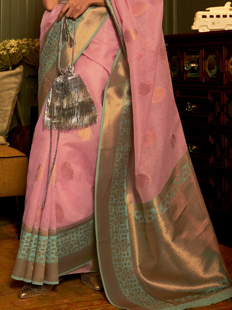 Poised pink TrendyOye saree with artistry copper zari design - TrendOye
