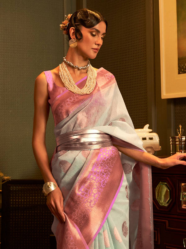 Fairy green TrendyOye saree with simplified embedding of copper zari design - TrendOye