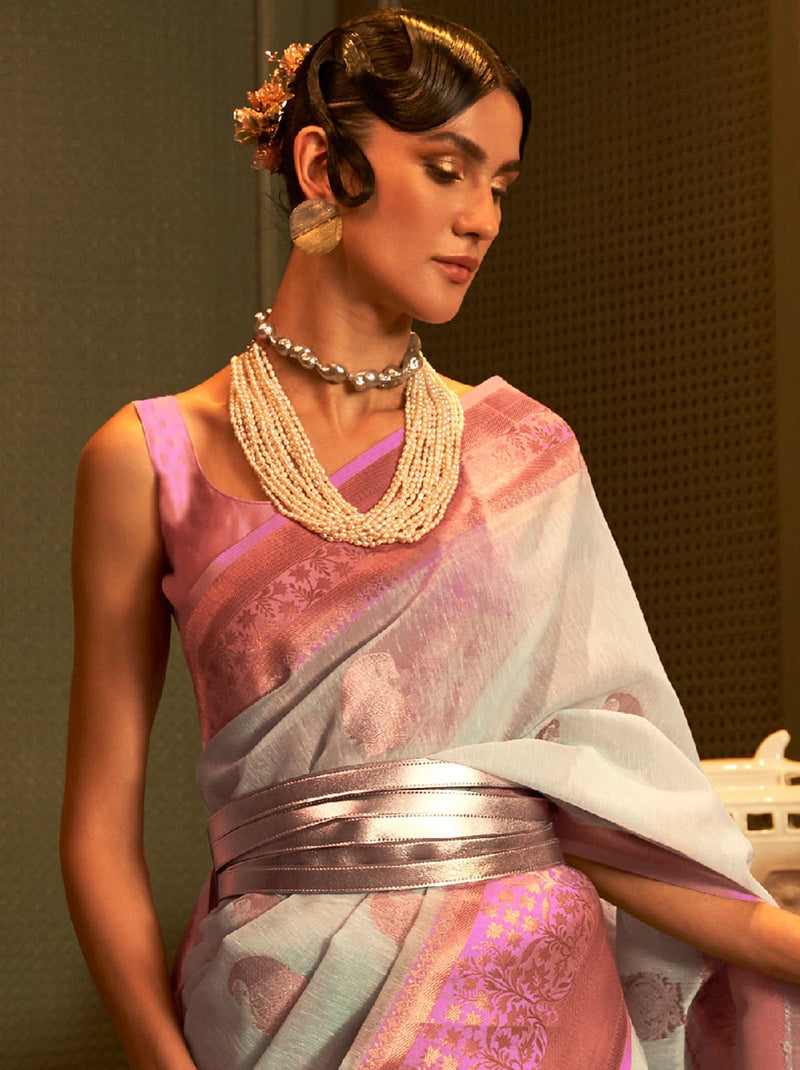 Fairy green TrendyOye saree with simplified embedding of copper zari design - TrendOye