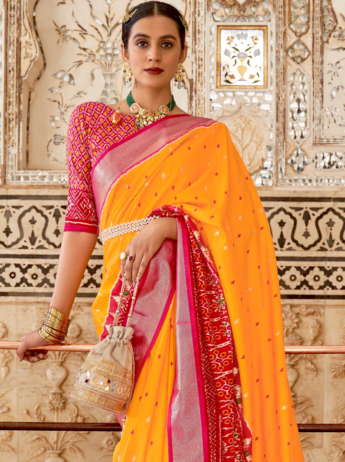 Vibrant Orange TrendOye With Zari Ingrained Design - TrendOye