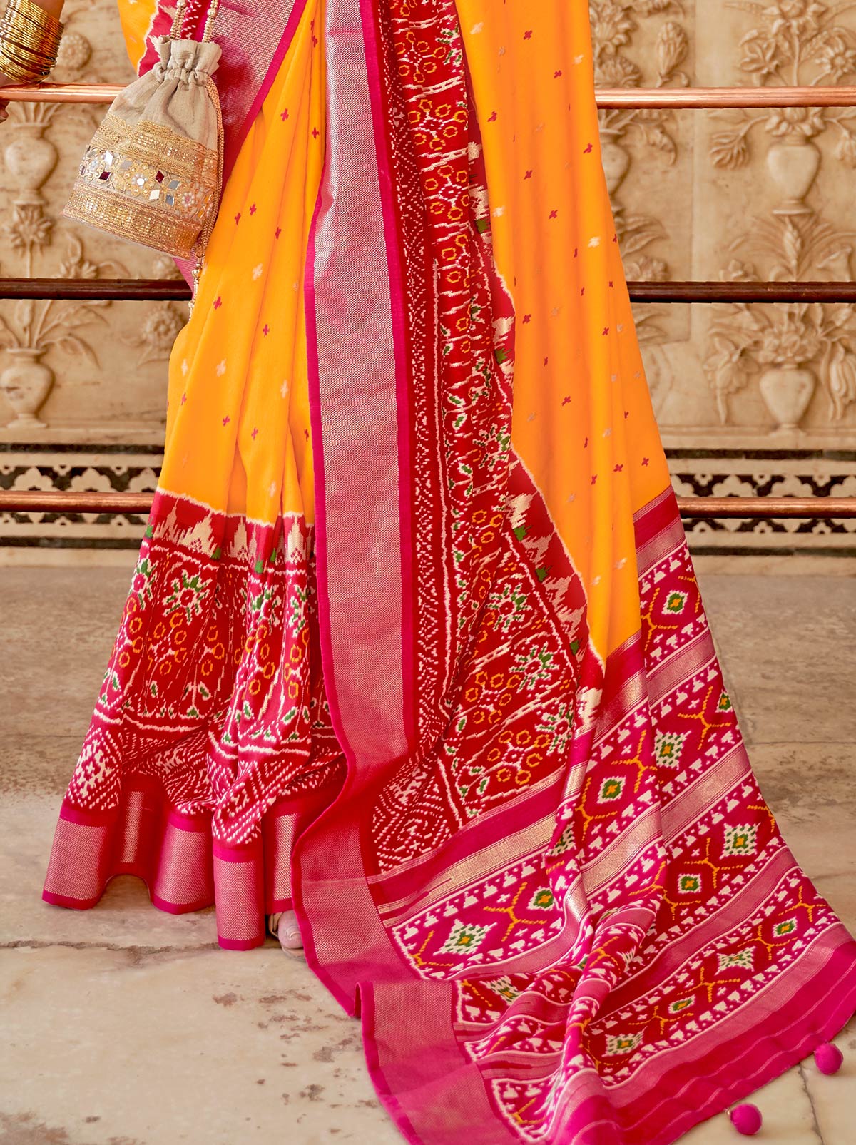 Vibrant Orange TrendOye With Zari Ingrained Design - TrendOye