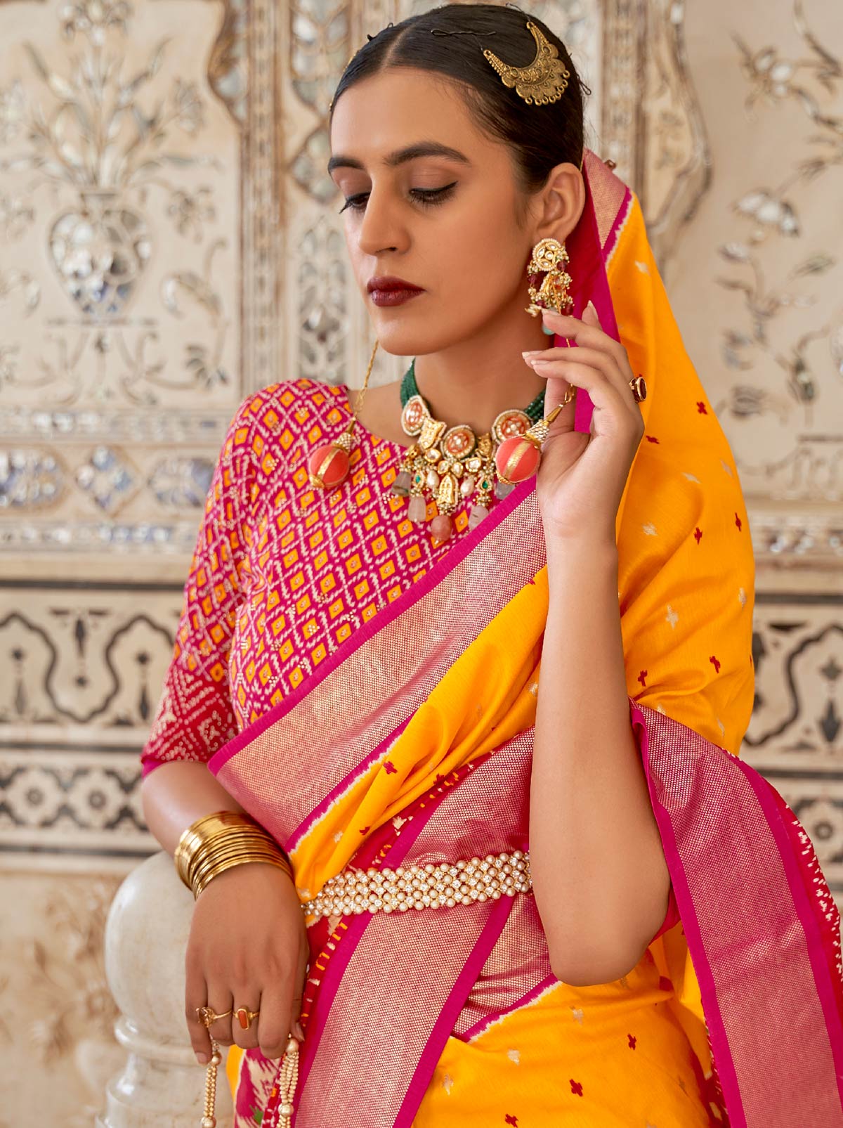 Vibrant Orange TrendOye With Zari Ingrained Design - TrendOye