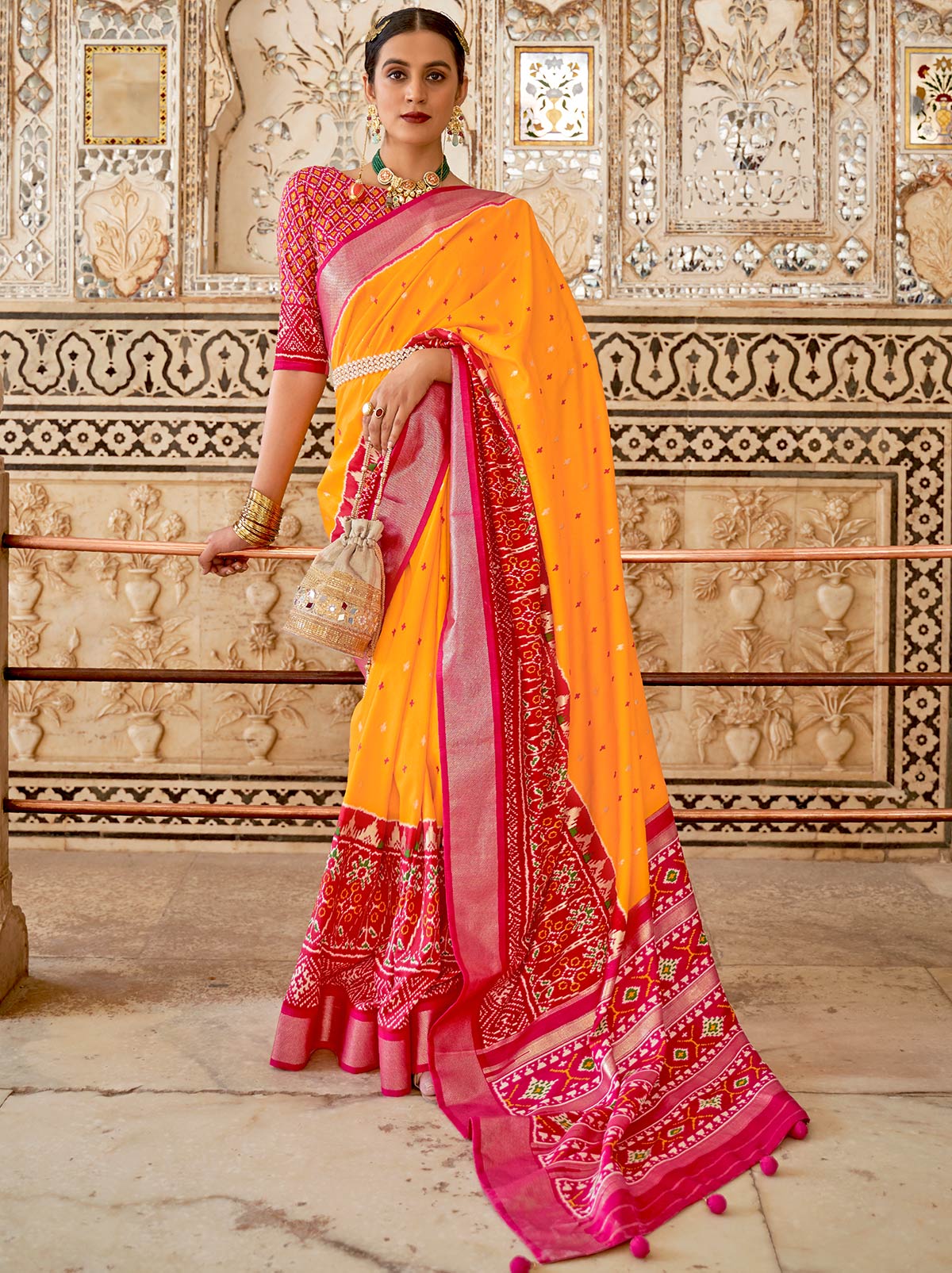 Vibrant Orange TrendOye With Zari Ingrained Design - TrendOye