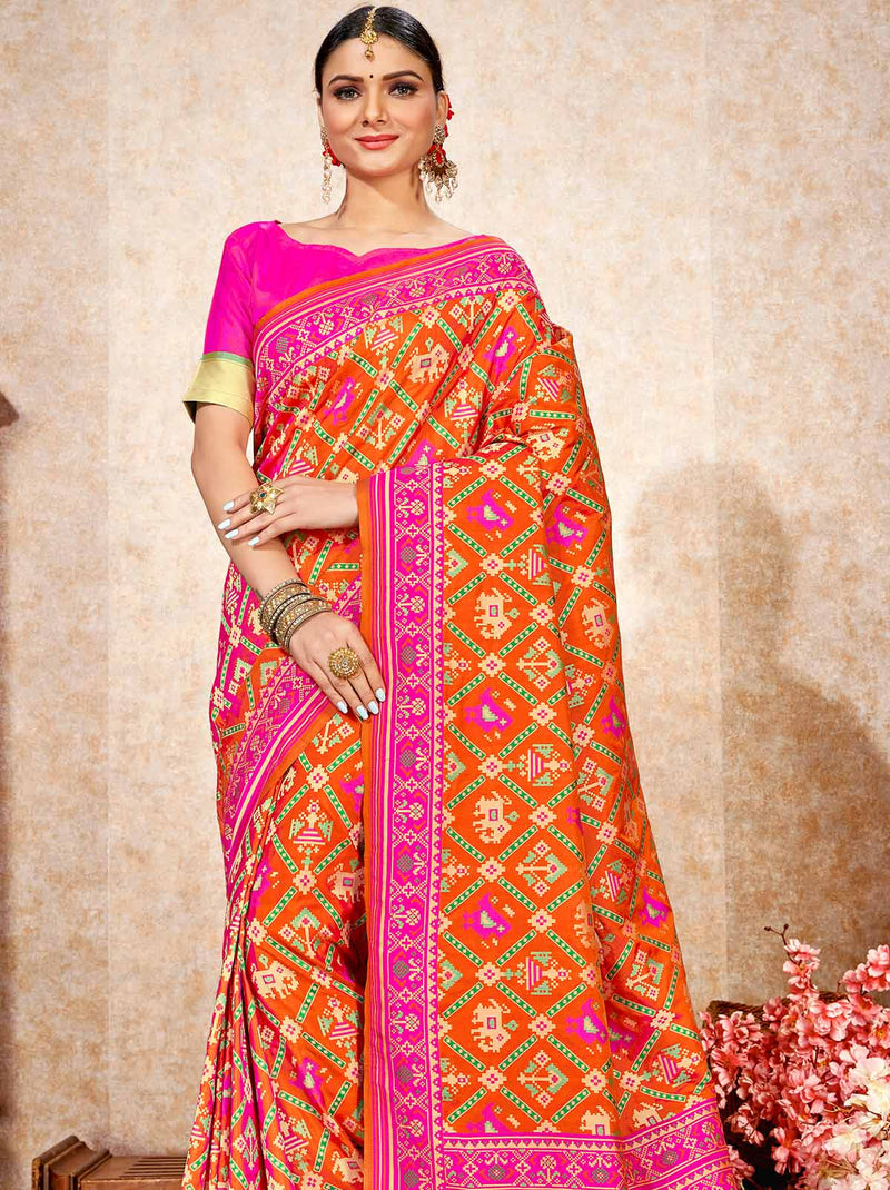 Sweet and fragrant pink silk patola saree - TrendOye