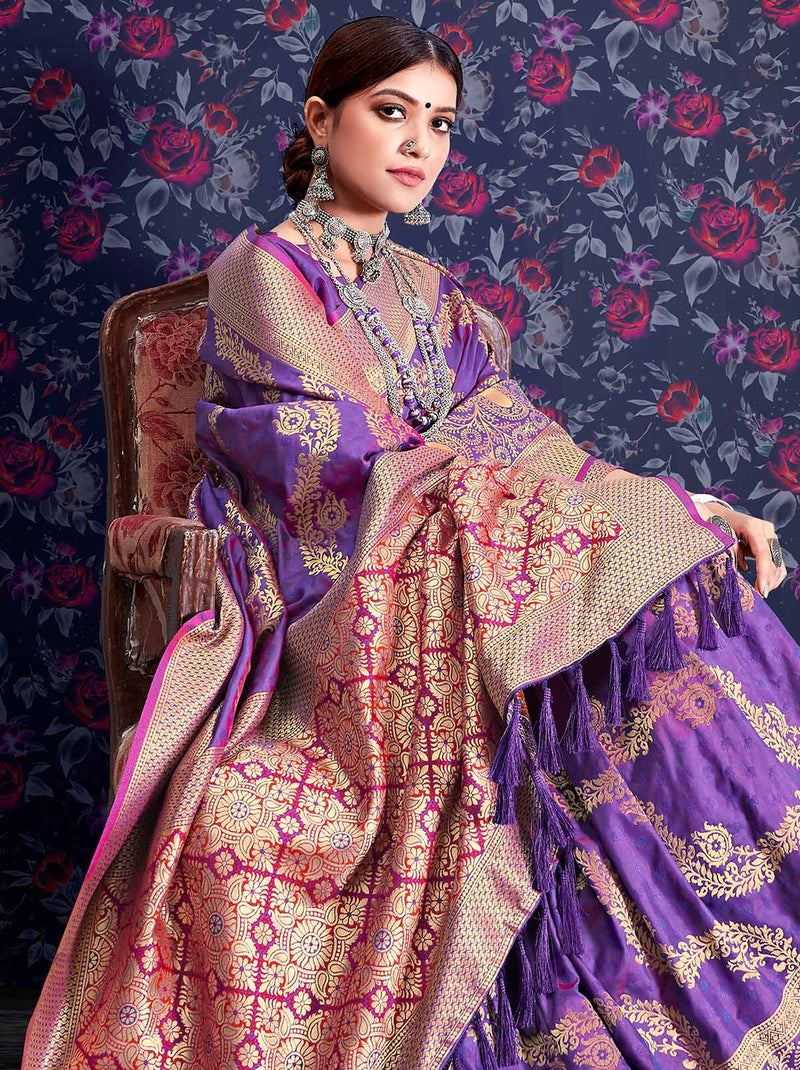 Luxurious Purple designer banarasi saree - TrendOye