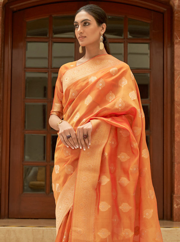 Opulent Orange TrendOye Designer Saree With Blouse Fabric - TrendOye