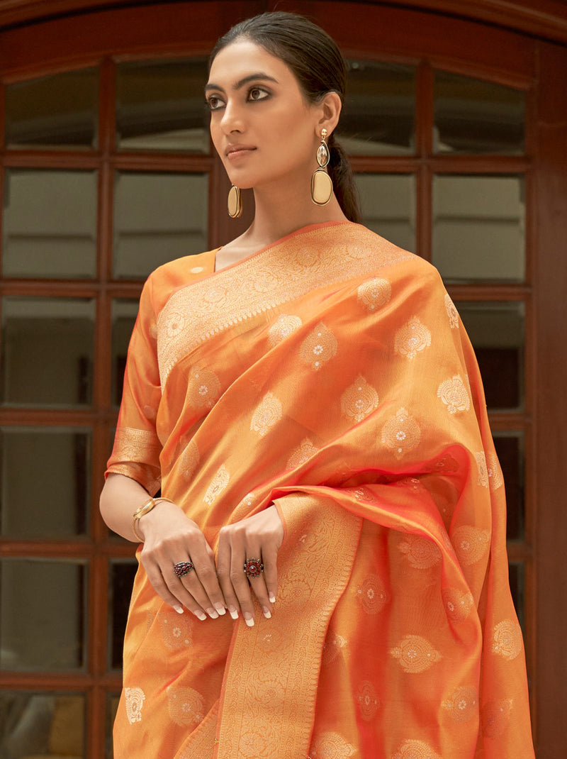 Opulent Orange TrendOye Designer Saree With Blouse Fabric - TrendOye