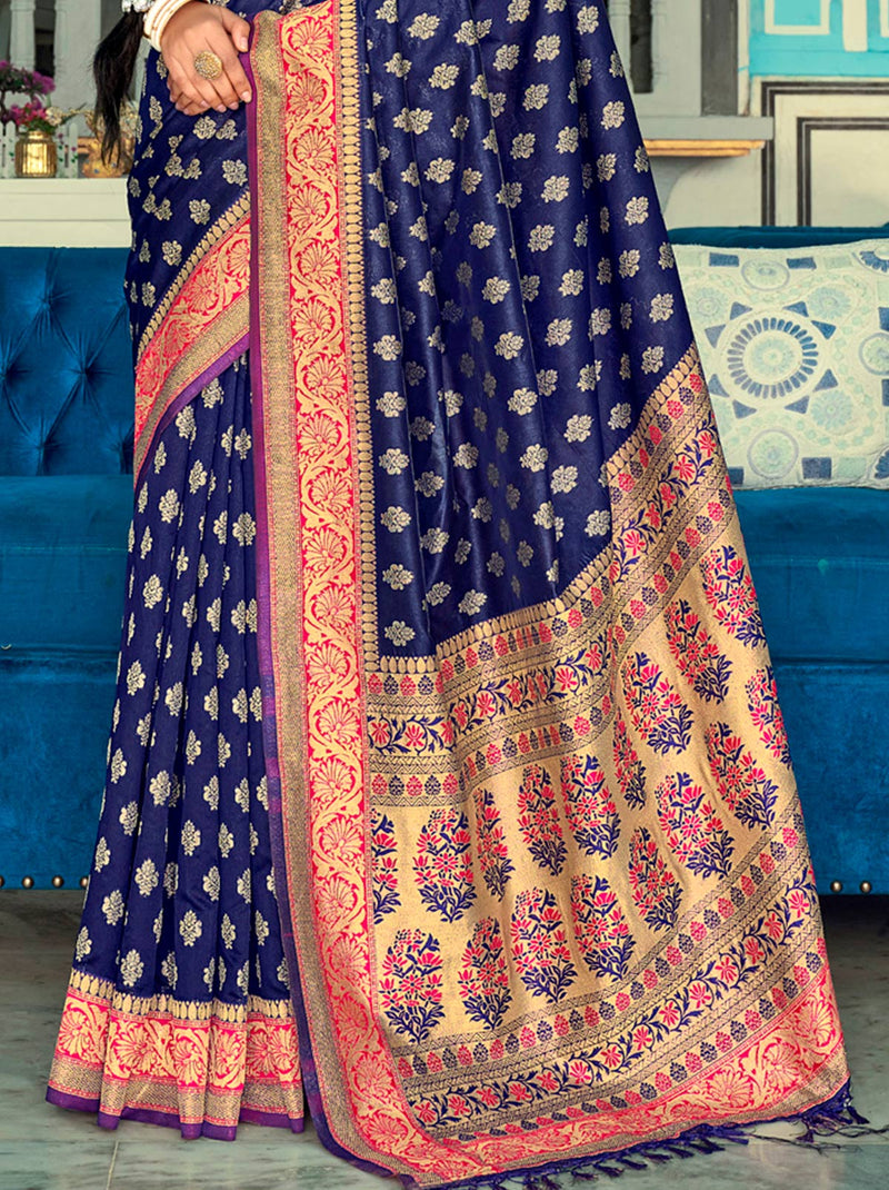 Navy Blue TrendOye Saree With Designer Blouse Fabric - TrendOye