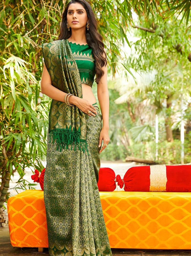 Green Color Net Wedding Sari (S0580) | Palkhi