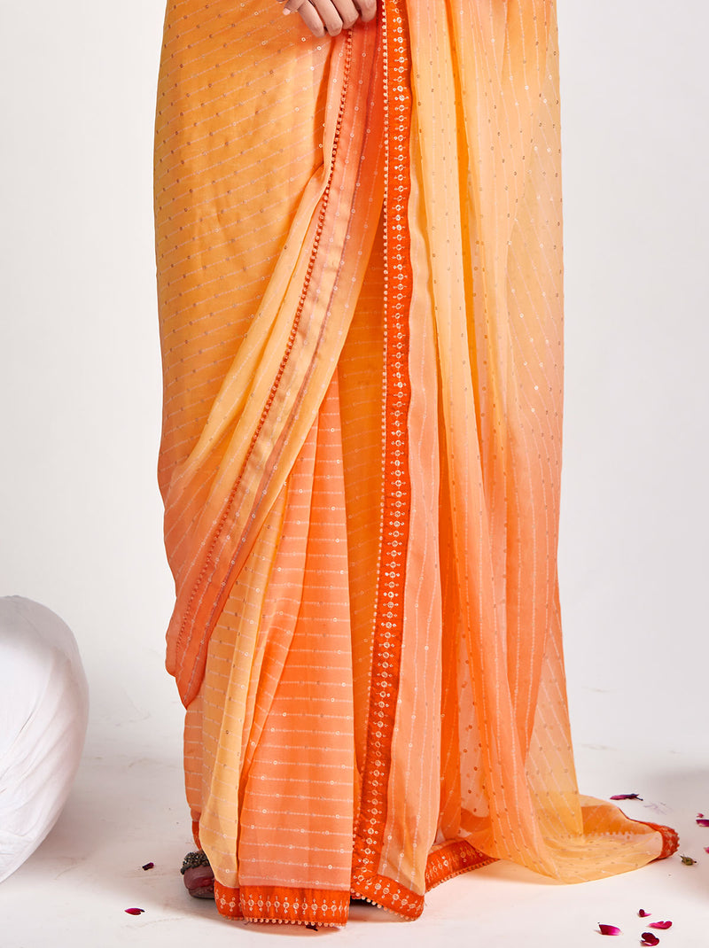 Oh So Sexy Shaded Orange TrendOye Saree With Sequins Detailing - TrendOye