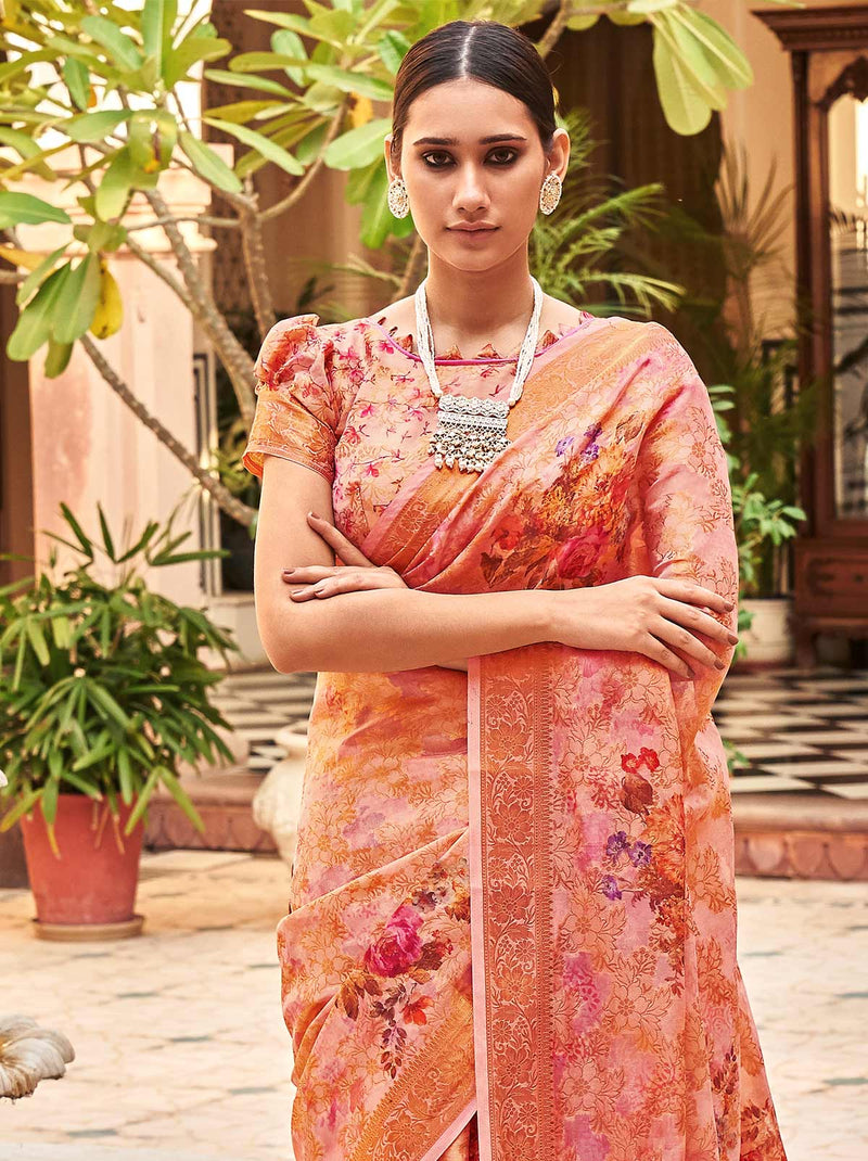 My Lovely Pink Trendoye Saree With Digital Printed Unstitched Blouse Fabric - TrendOye