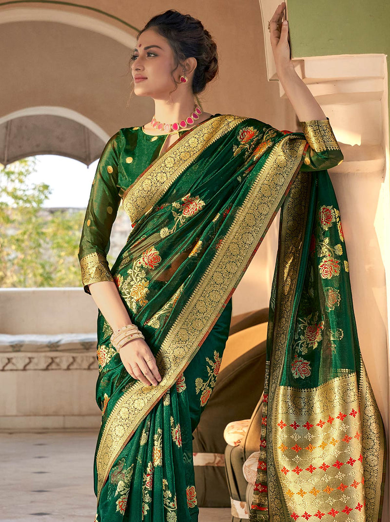 Dark Green TrendOye Saree With Stylish Pallu Detailing - TrendOye