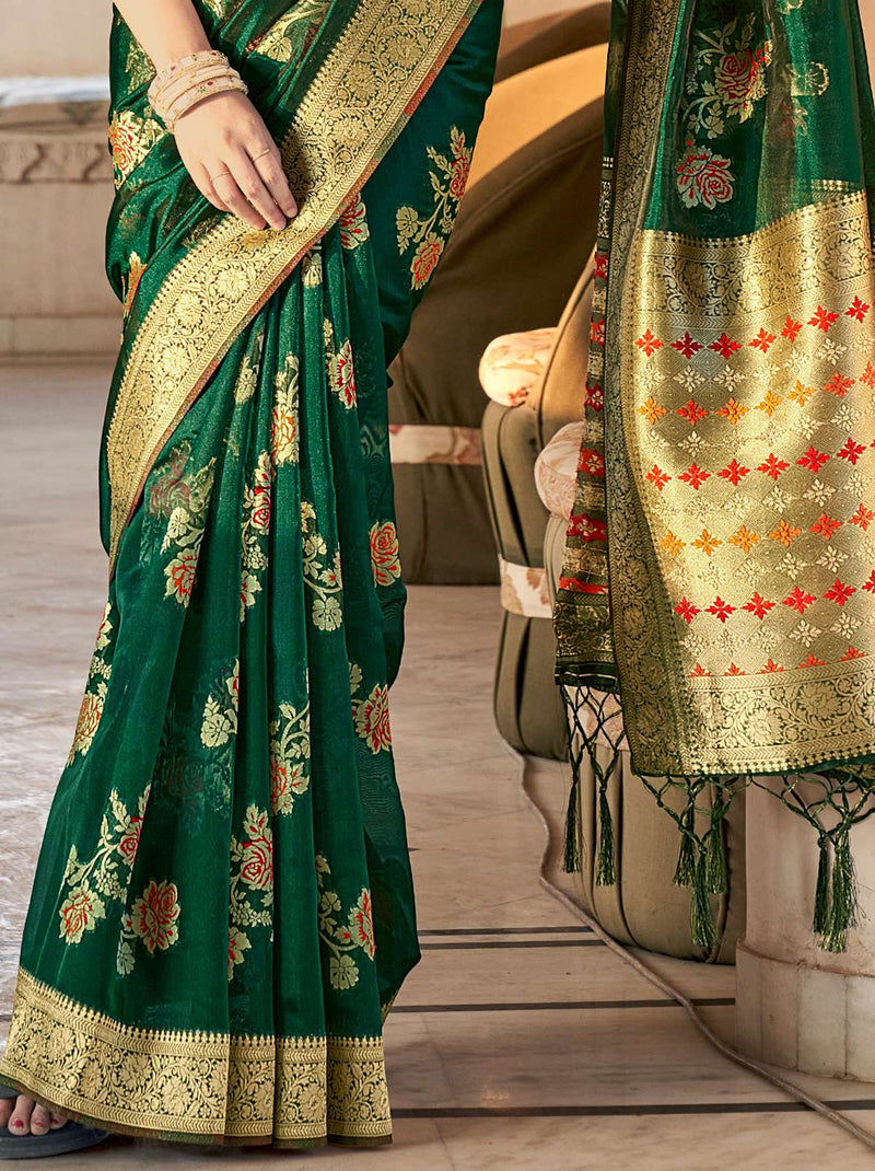Dark Green TrendOye Saree With Stylish Pallu Detailing - TrendOye