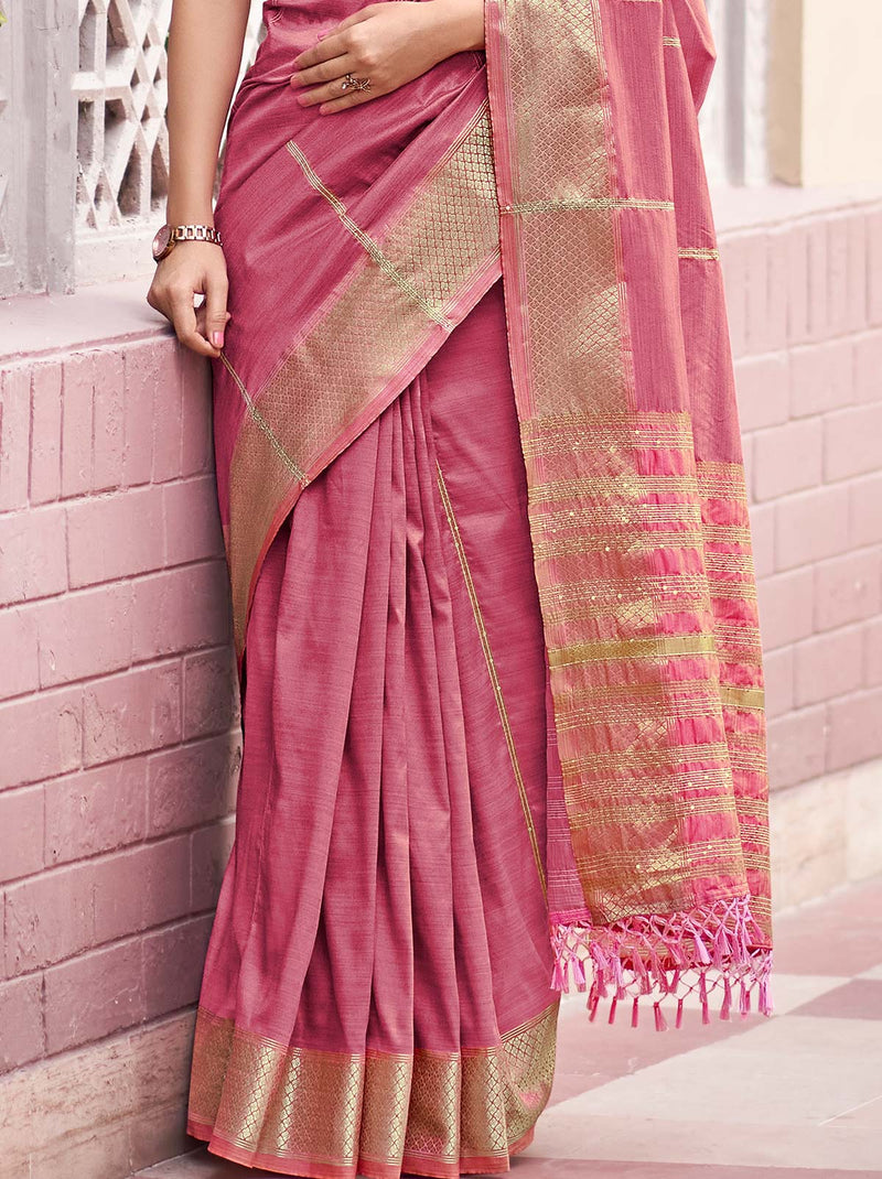 Delightful Punch Pink Wedding Saree with Intricate Motifs - TrendOye