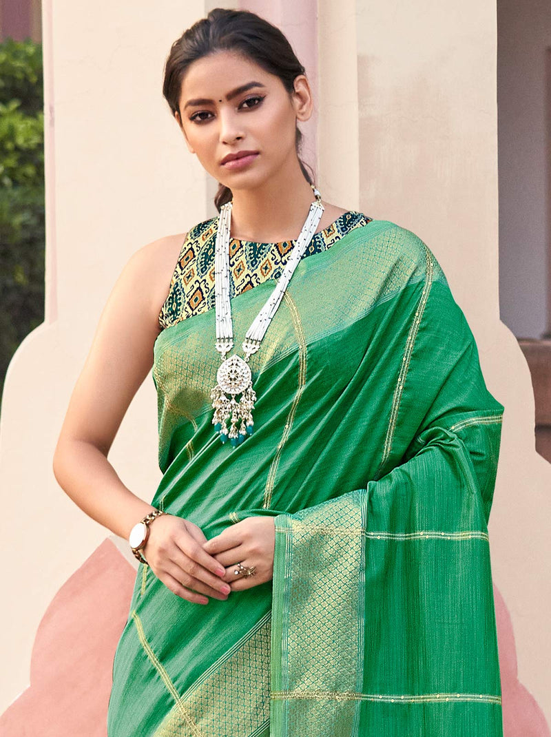 Classy Wedding Green Silk Saree with Sequin Embellishments - TrendOye