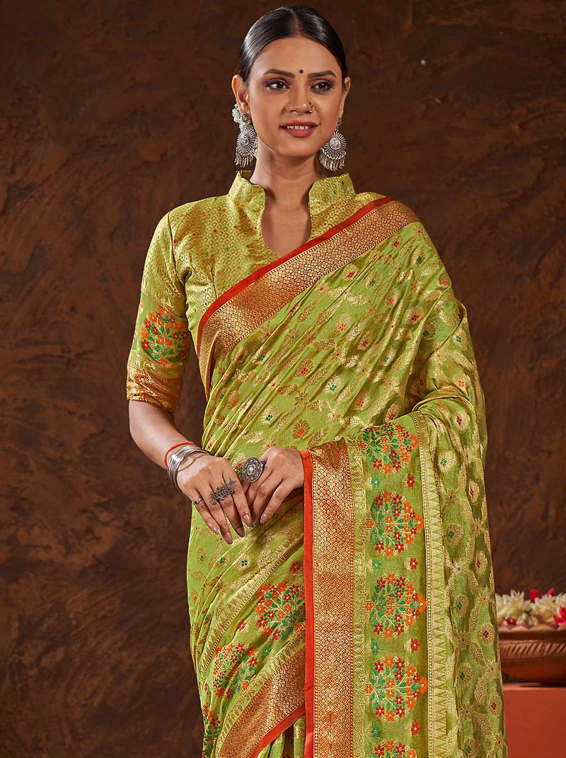 Mehendi Sangeet, Reception, Traditional Green color Art Silk, Silk fabric  Saree : 1860663