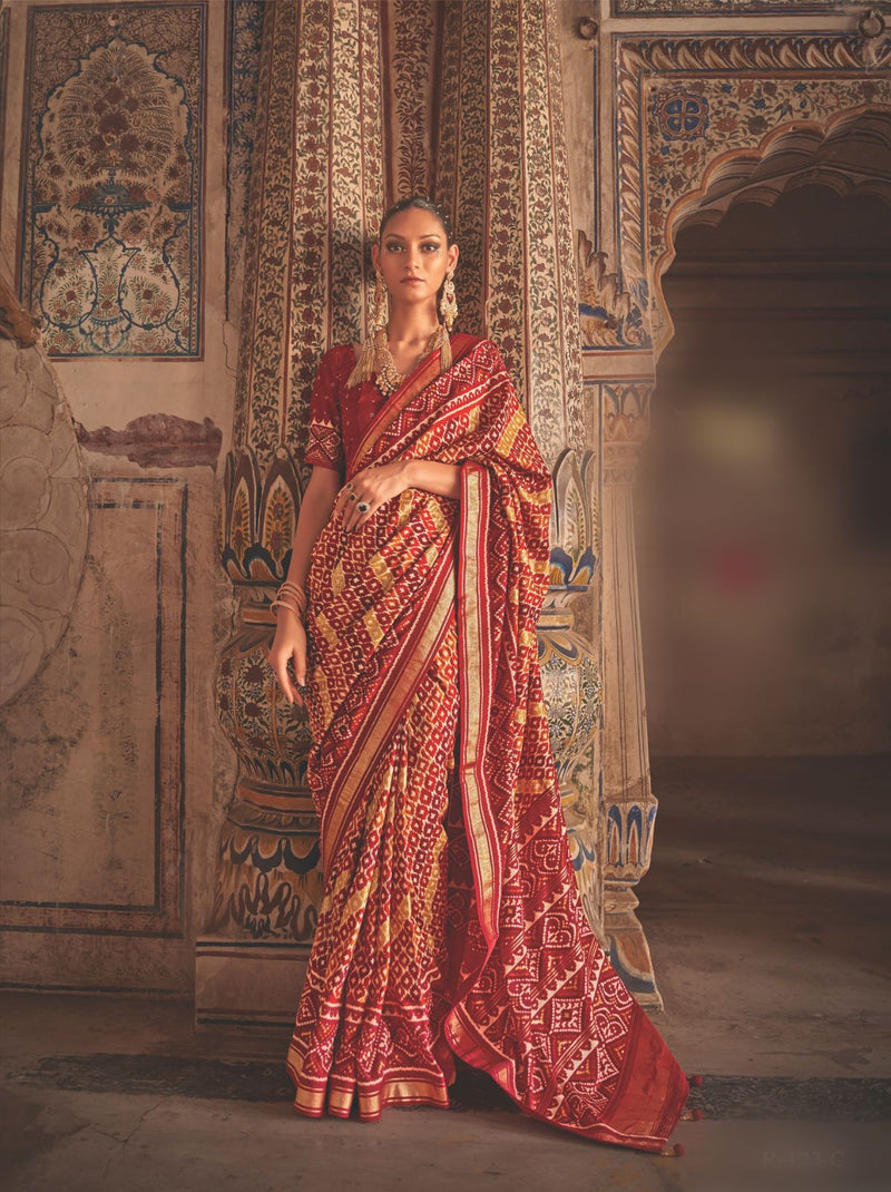 Crimson Red Patola Silk Designer Saree - TrendOye