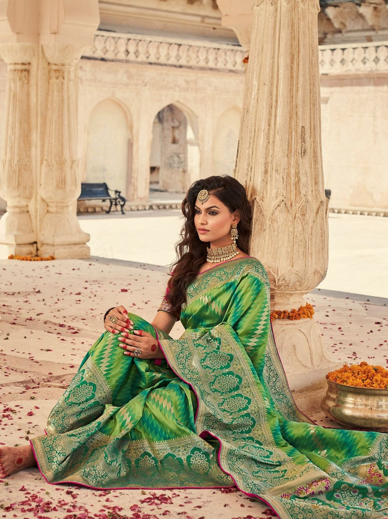 Fascinating Green Designer Silk Festive Saree - TrendOye