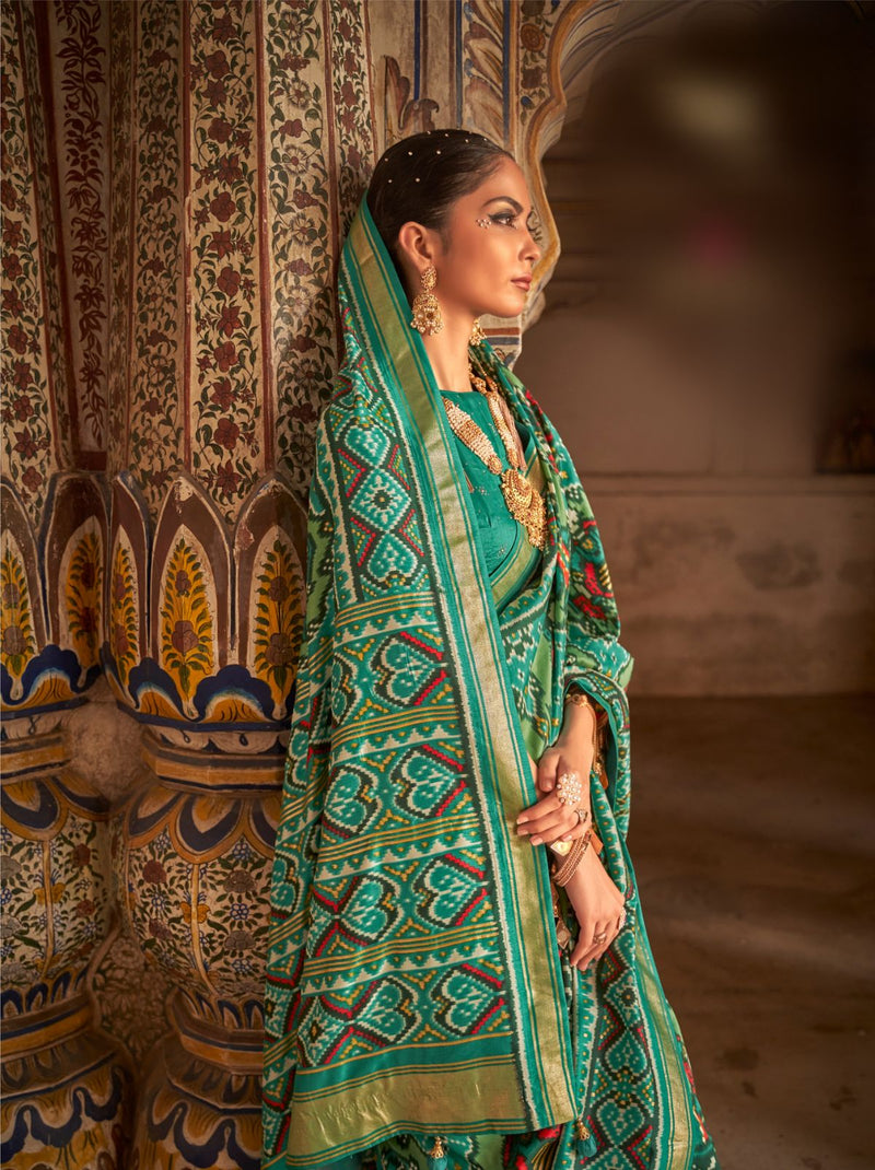 Jade Green Patola Silk Designer Saree - TrendOye