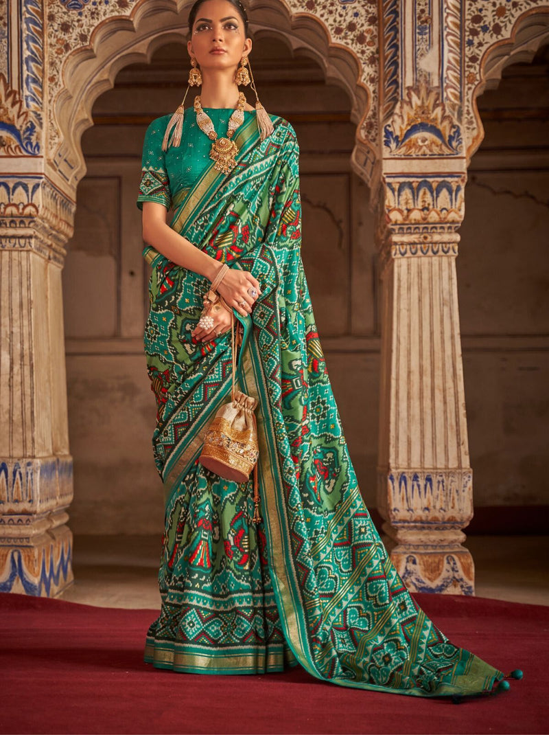 Jade Green Patola Silk Designer Saree - TrendOye