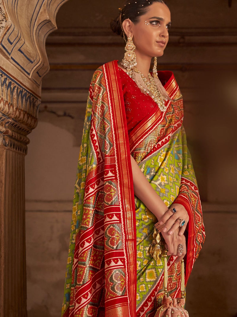 Moss Green Patola Silk Designer Saree - TrendOye