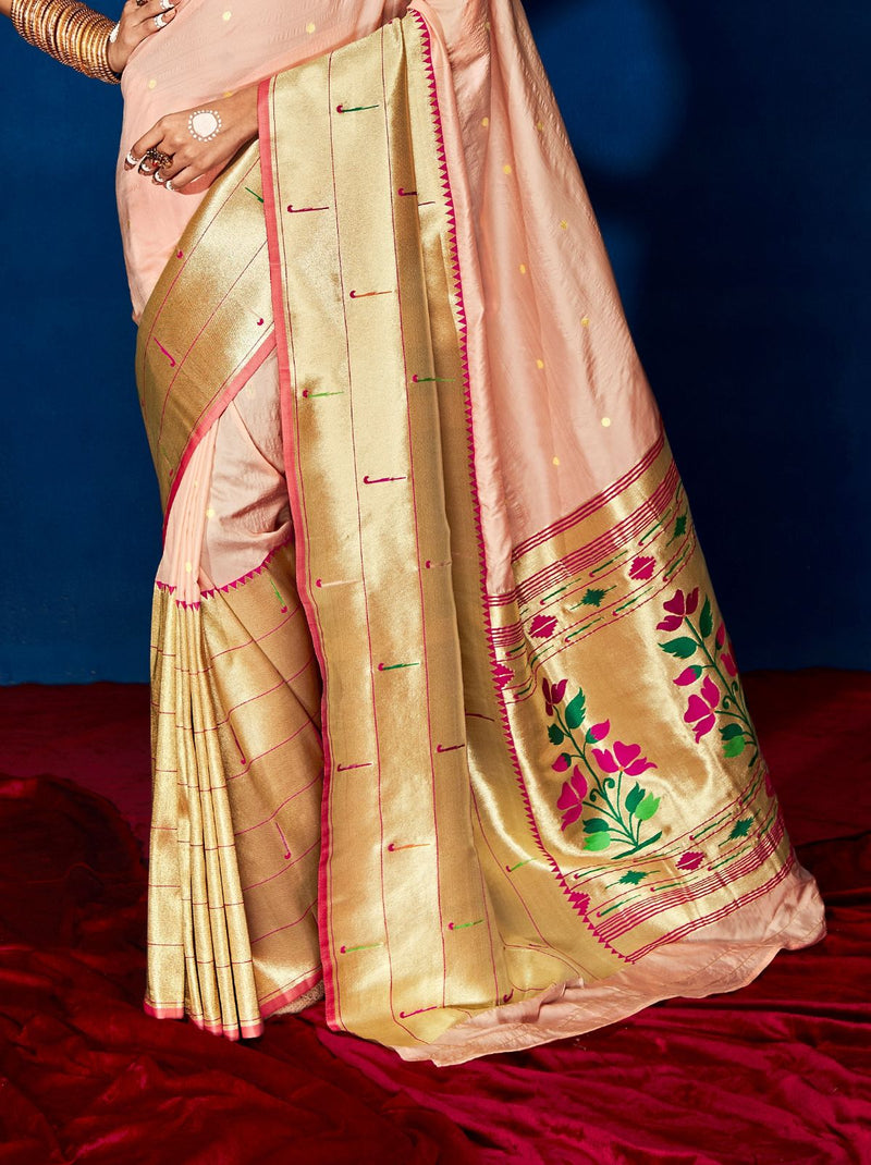 Pleasent Peach Paithani Silk Festive Saree - TrendOye