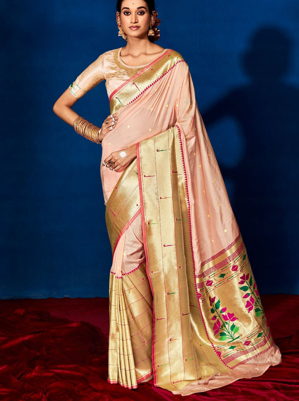 Pleasent Peach Paithani Silk Festive Saree - TrendOye