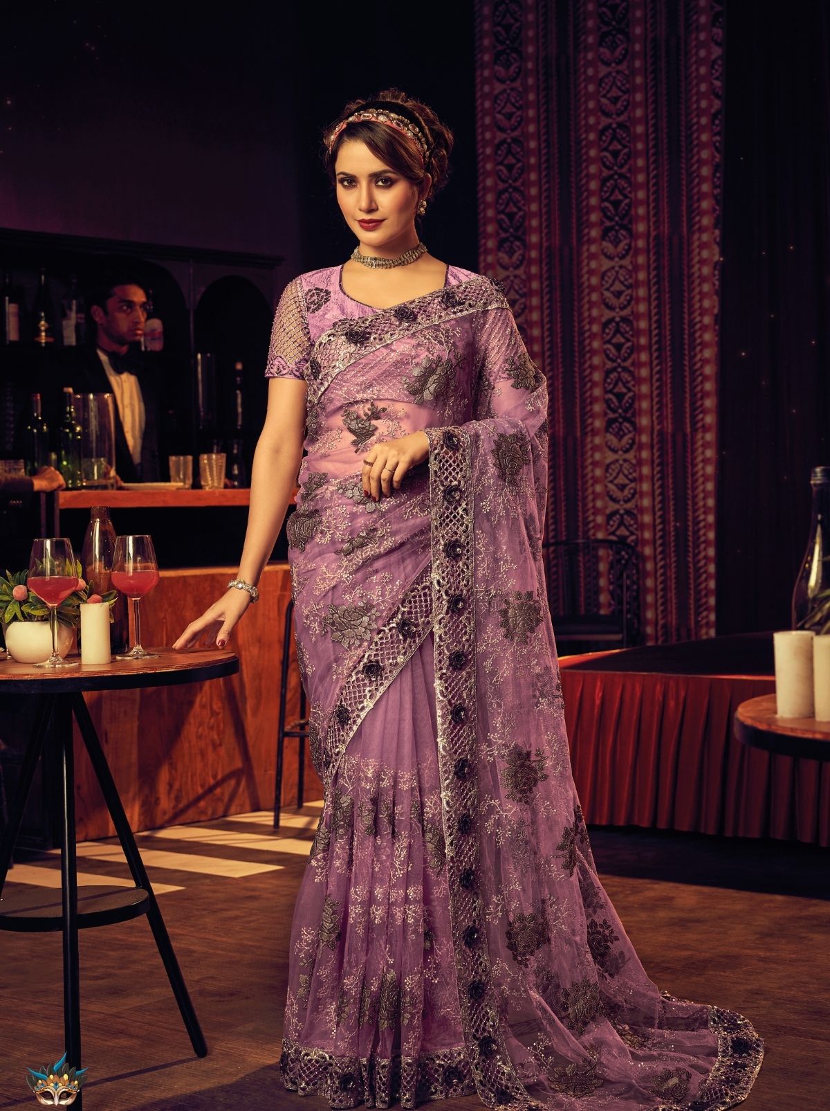 Thulian Pink Premium Designer Net Saree - TrendOye