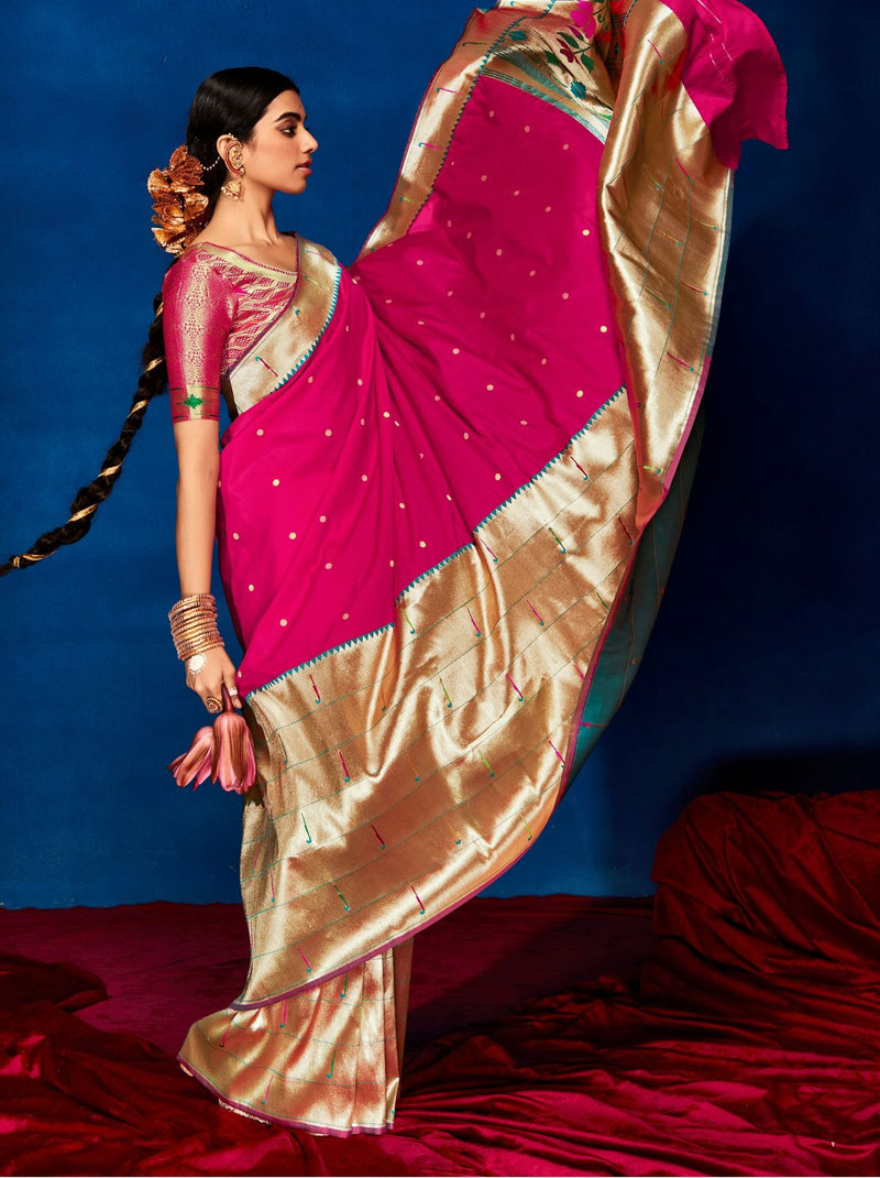 Lovely Pink Paithani Silk Festive Saree - TrendOye