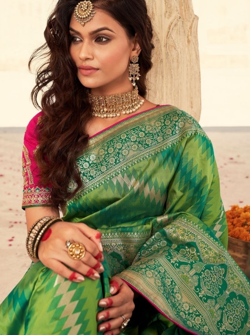 Fascinating Green Banarasi Designer Silk Festive Saree - TrendOye