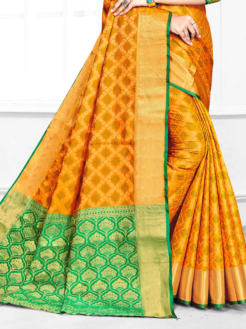 Opulent Banarasi Art Silk Saree In Orange - TrendOye